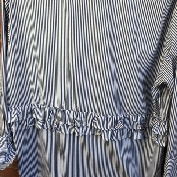 RIPE NEW Ruffle Striped Button Shirt Tunic Top Blouse Oversized Cotton Coastal M - Picture 5 of 16